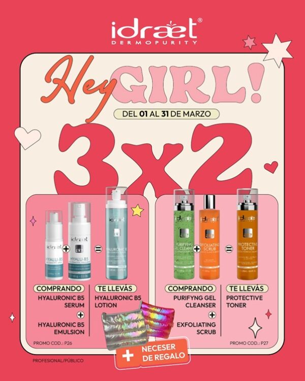 Promo IDRAET - P26 ⁠3x2: Hidratación Hyalu b5 serum + emulsion = hyalu b5 lotion GRATIS + un neceser de regalo