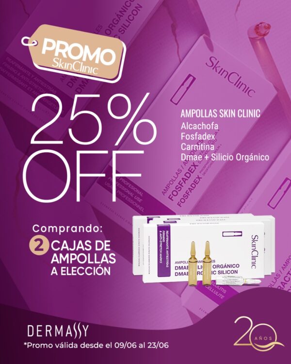 Promo DERMASSY - Línea Skin Clinic - llevando 2 cajas a elección 25% Off