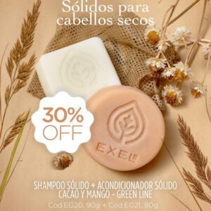 Promo EXEL - Sólidos para Cabellos Secos Sh + Acondicionador Cacao y Mango 20% off