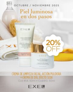 Promo EXEL – Piel Luminosa en dos pasos Cr de Día Seda + Cr Pulidora 20% Off