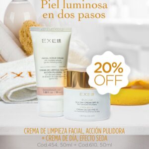 Promo EXEL – Piel Luminosa en dos pasos Cr de Día Seda + Cr Pulidora 20% Off