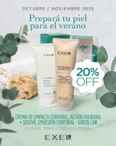 Promo EXEL - Prepara tu Piel para el Verano Cr Limp Acción Pulidora Corporal + Soothe Emulsión Corporal 20% Off