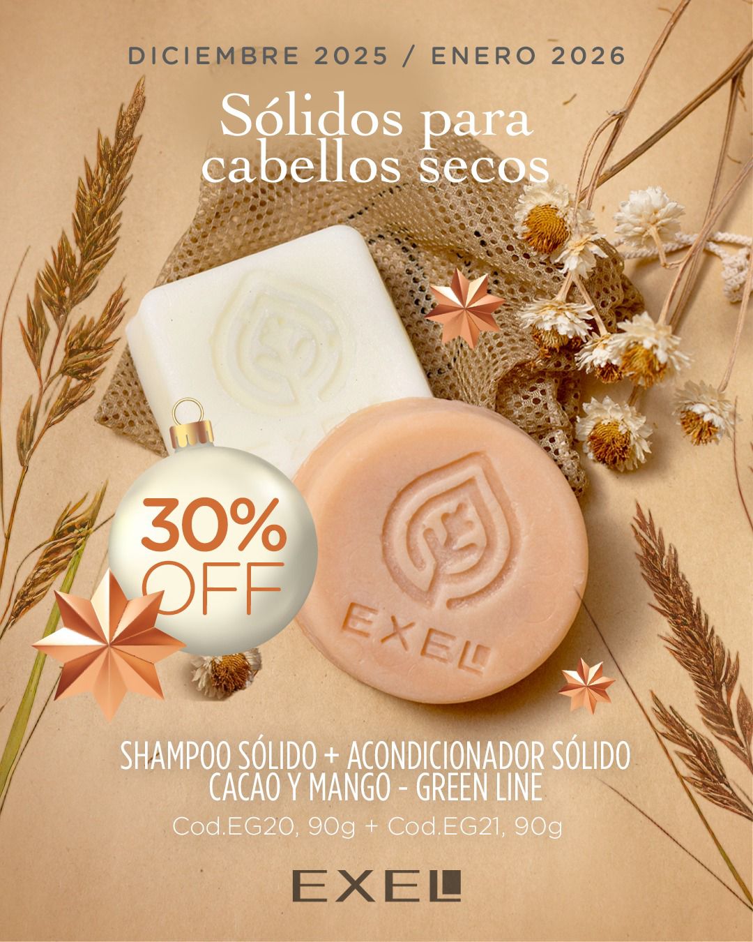 Promo EXEL - 30% Off Sólidos Sh y Enjuague Secos