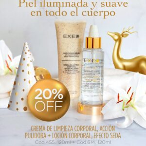 Promo EXEL - 20% Off Piel Iluminada y Suave en todo el Cuerpo Cr Pulidora Corporal + Loción Efecto Seda