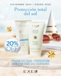 Promo EXEL - 20% Off Protección Total del Sol Emul Post Solar + Fotoprotector FPS60 Toque Seco Blanco x 150g