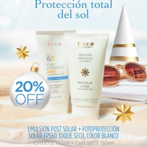 Promo EXEL - 20% Off Protección Total del Sol Emul Post Solar + Fotoprotector FPS60 Toque Seco Blanco x 150g