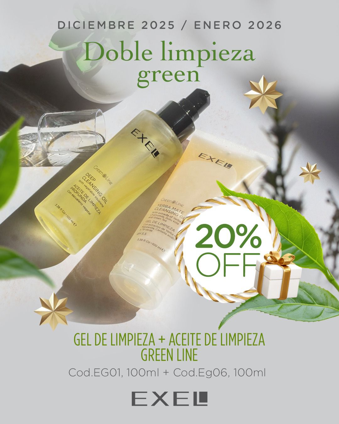Promo EXEL - 20% Off Doble Limpieza Green Line Gel de Limpieza + Aceite de Limpieza