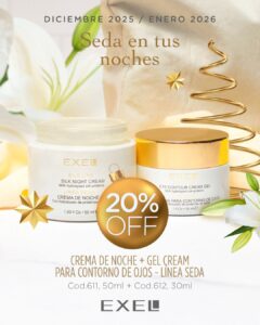 Promo EXEL - 20% Off Seda en las Noches Cr de Noche + Gel Cream Contorno de Ojos Seda