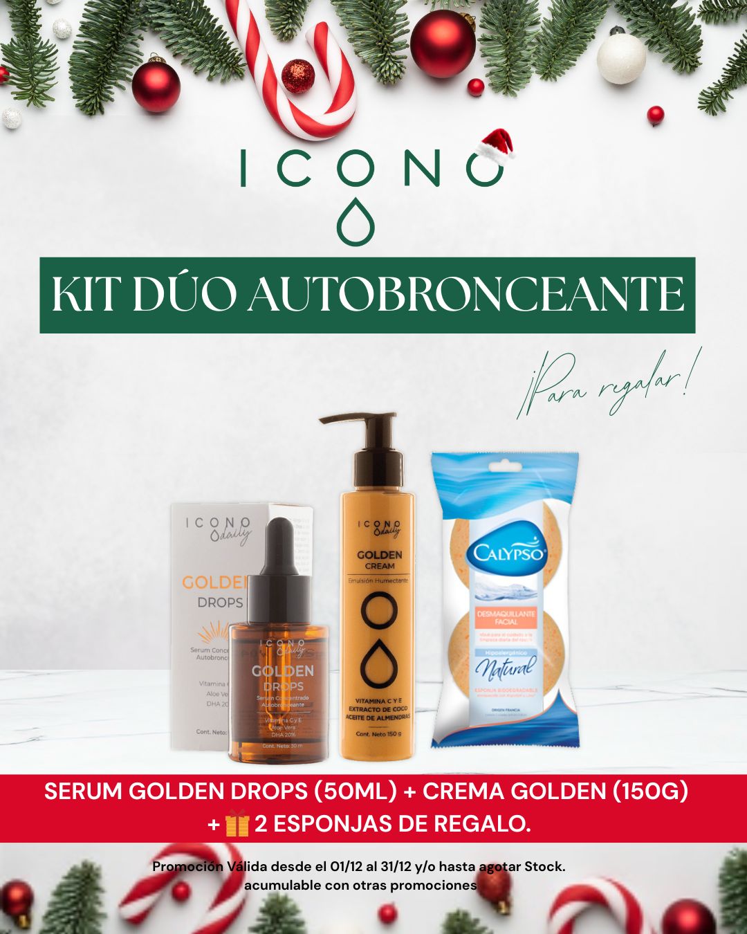 Promo ICONO - Duo AUTOBRONCEANTE Golden Drops Serum Autobronceante + Golden Cream + Esponja