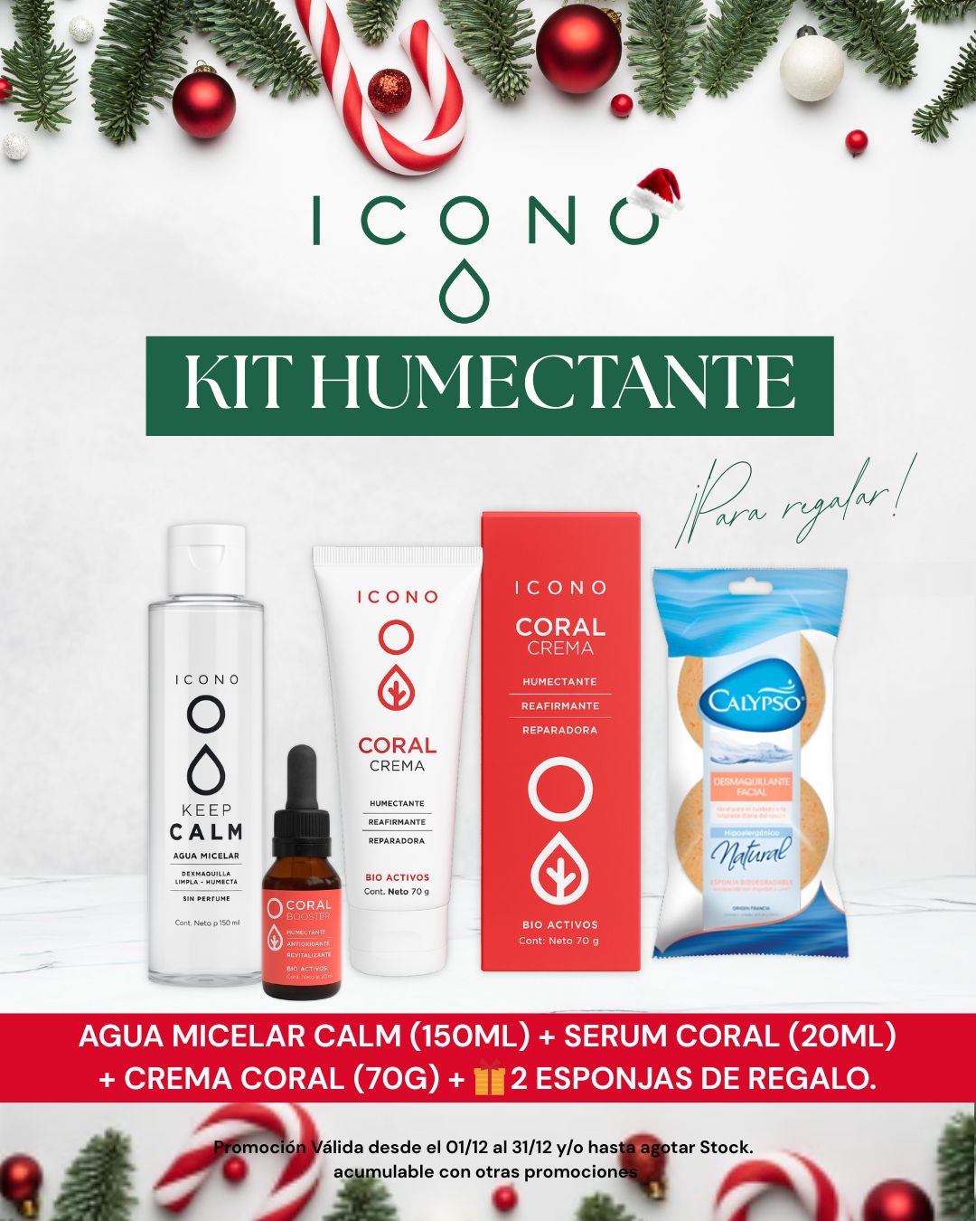 Promo ICONO - HUMECTANTE Agua Micelar x 150 ml + Booster Coral x 20 ml + Crema Coral x 70 g + Esponja