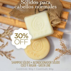 Promo EXEL - Shampoo Sólido + Acondicionador Sólido Cabellos Normales Coco y Argan