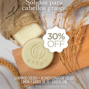 Promo EXEL - Shampoo Sólido + Acondicionador Sólido Cabellos Grasos Limón y Ärbol de Té
