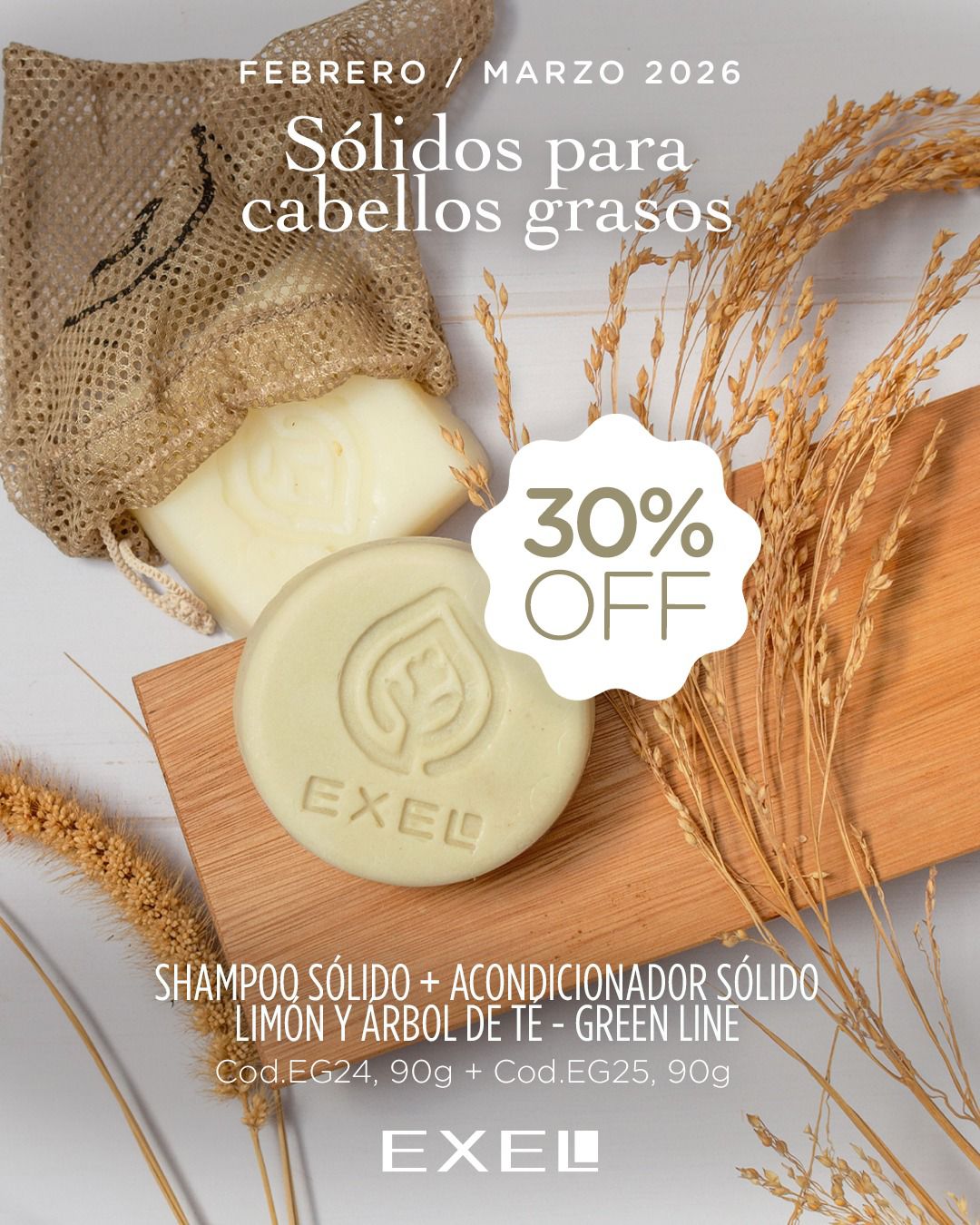 Promo EXEL - Shampoo Sólido + Acondicionador Sólido Cabellos Grasos Limón y Ärbol de Té