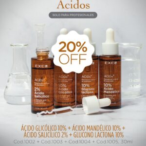 Promo EXEL - Äcids¨, Llevando los 4 Äcidos  20% Off (Glicólico, Mandélico, Salicílico, Glucono Lactona)