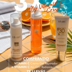 Promo IDRAET - 3X2 Vitamin C All Day Love Crema Gel Reparador x 70 ml + All Radiance Lotion REGALO SPF30  Blanco