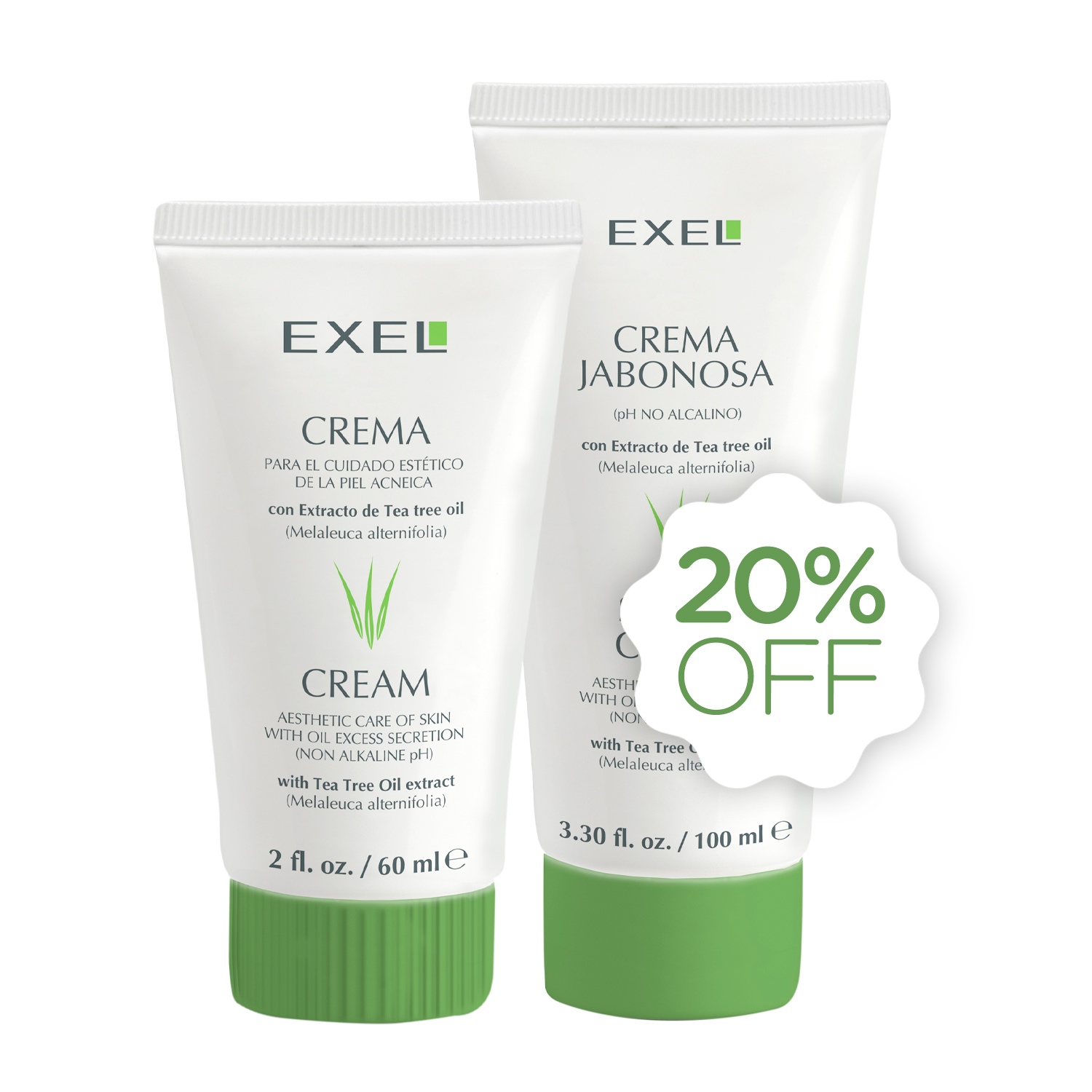 Promo EXEL - Crema + Crema Jabonosa para piel con Acné 20% Off