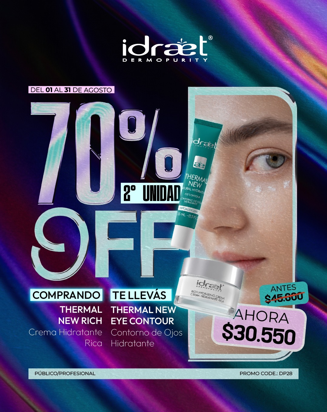 Kit Thermal New Rich, crema hidratante rica, te llevás la Thermal New Eye Contour con 70% OFF.