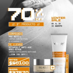 IDRAET - Pro Reti-C Facial Cream , Llevate Vitamin C Anti-Age Body Scrub con 70% Off en el Segundo Producto.