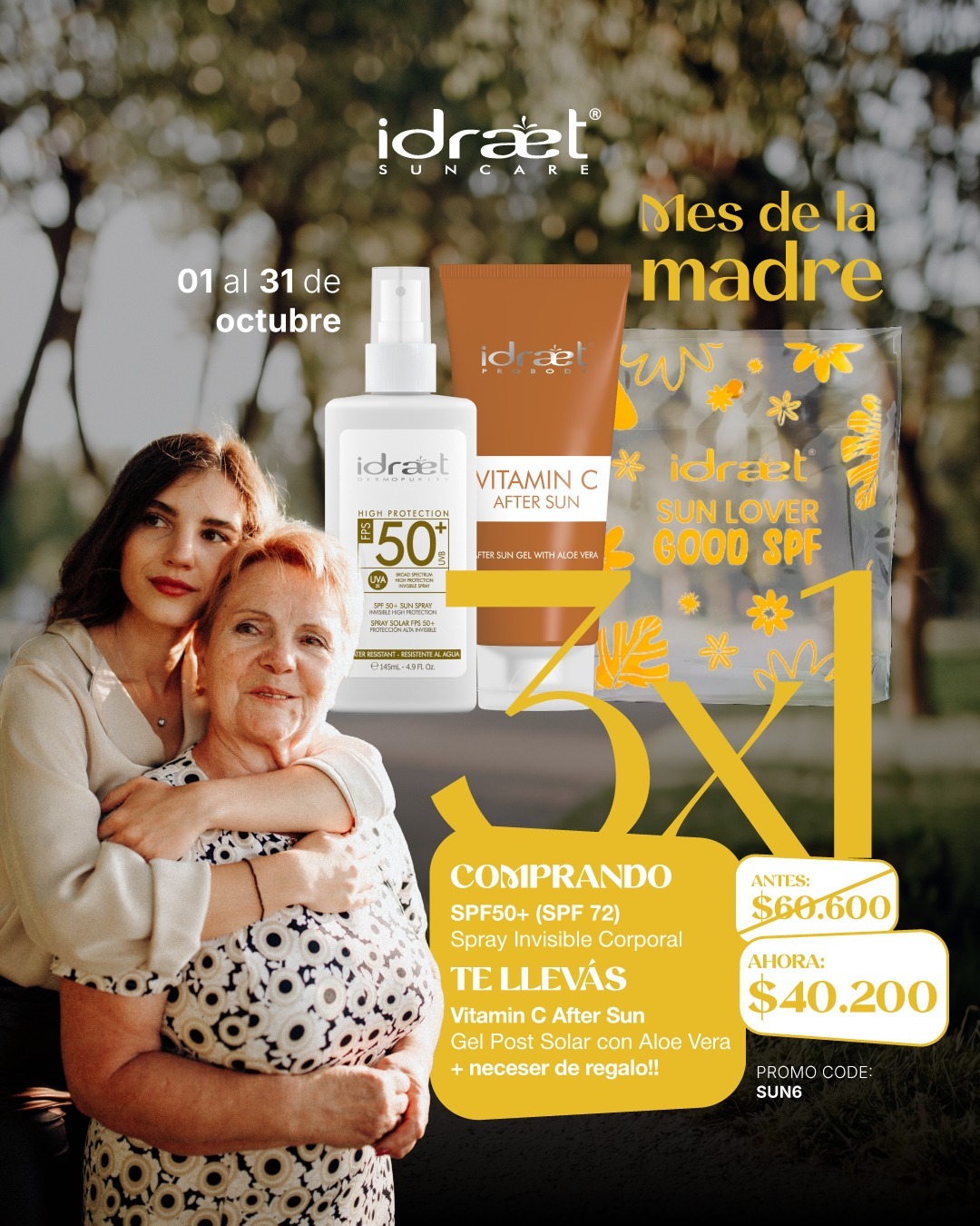 IDRAET - 3X1 Comprando el SPF 50+ Spray Te llevas un After Sun + Neceser